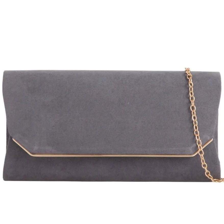Suede Effect Clutch Bag Plain Simple Fine Frame Evening Party