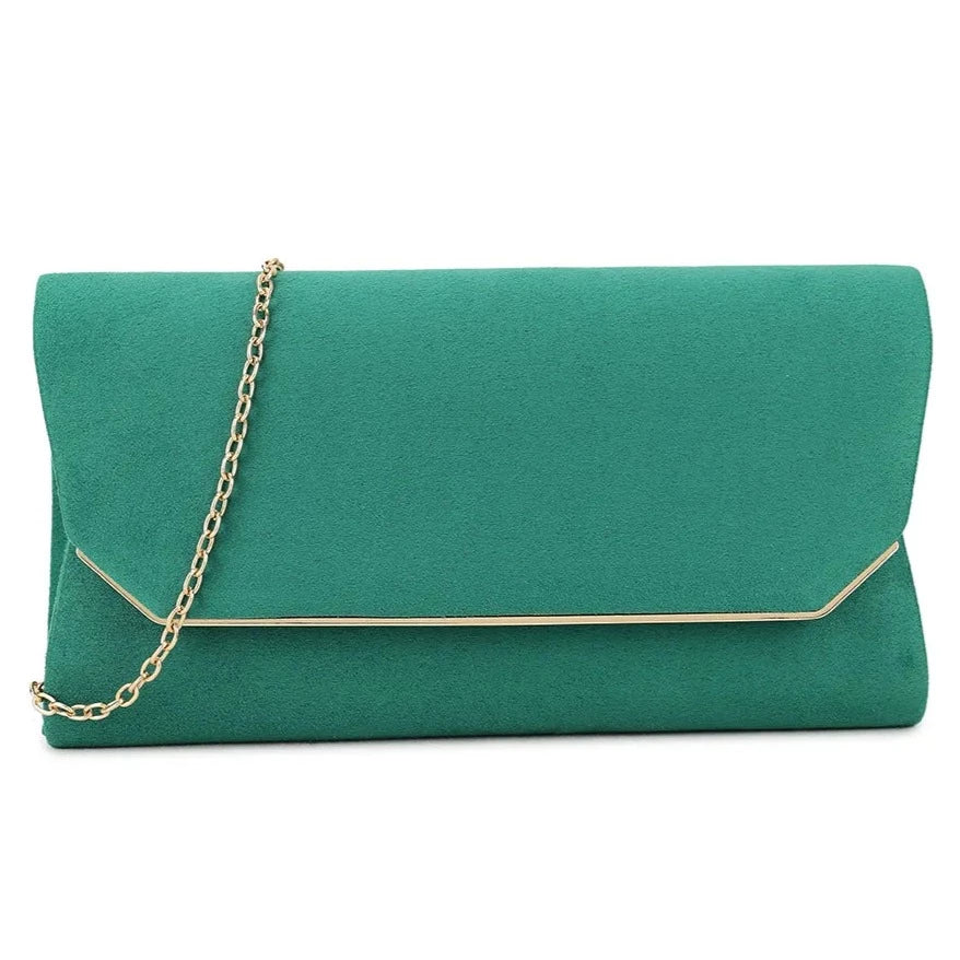 Suede Effect Clutch Bag Plain Simple Fine Frame Evening Party