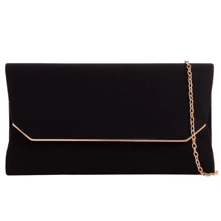Suede Effect Clutch Bag Plain Simple Fine Frame Evening Party