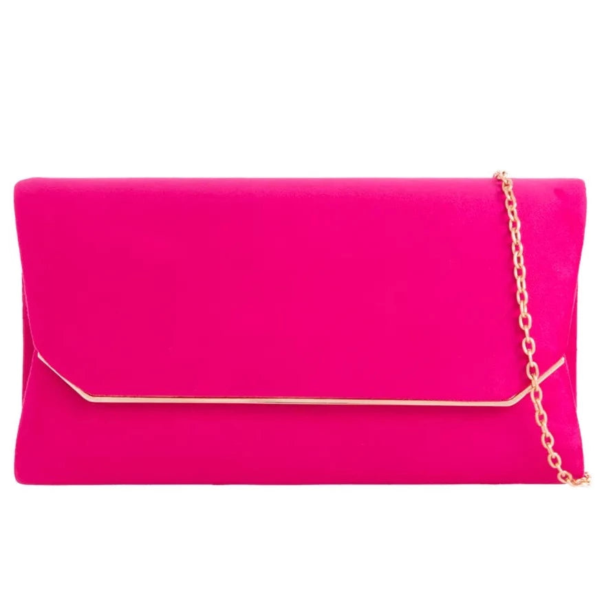 Suede Effect Clutch Bag Plain Simple Fine Frame Evening Party