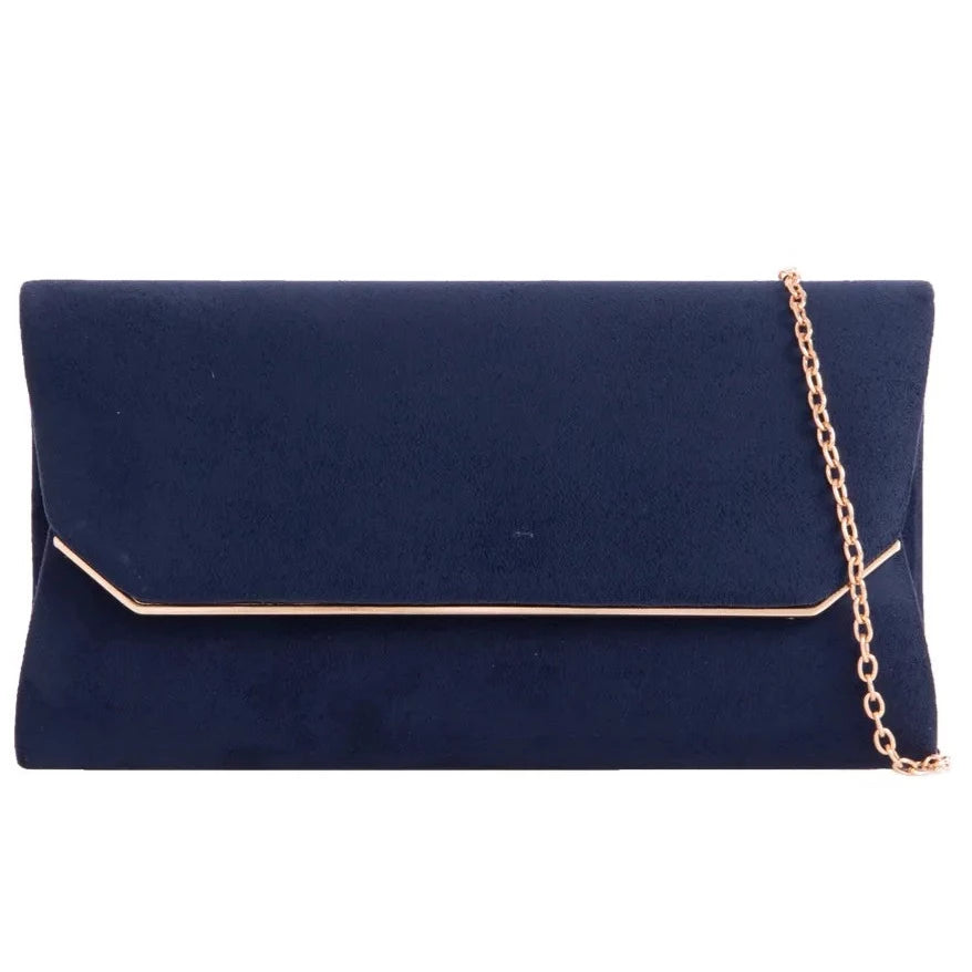 Suede Effect Clutch Bag Plain Simple Fine Frame Evening Party