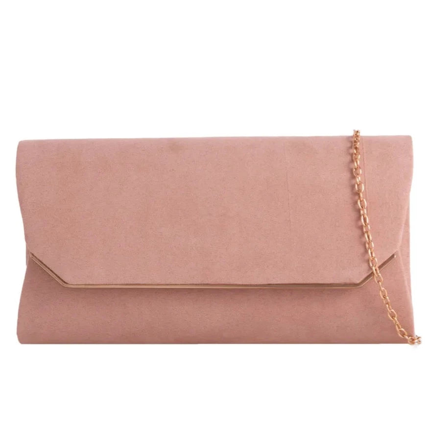 Suede Effect Clutch Bag Plain Simple Fine Frame Evening Party