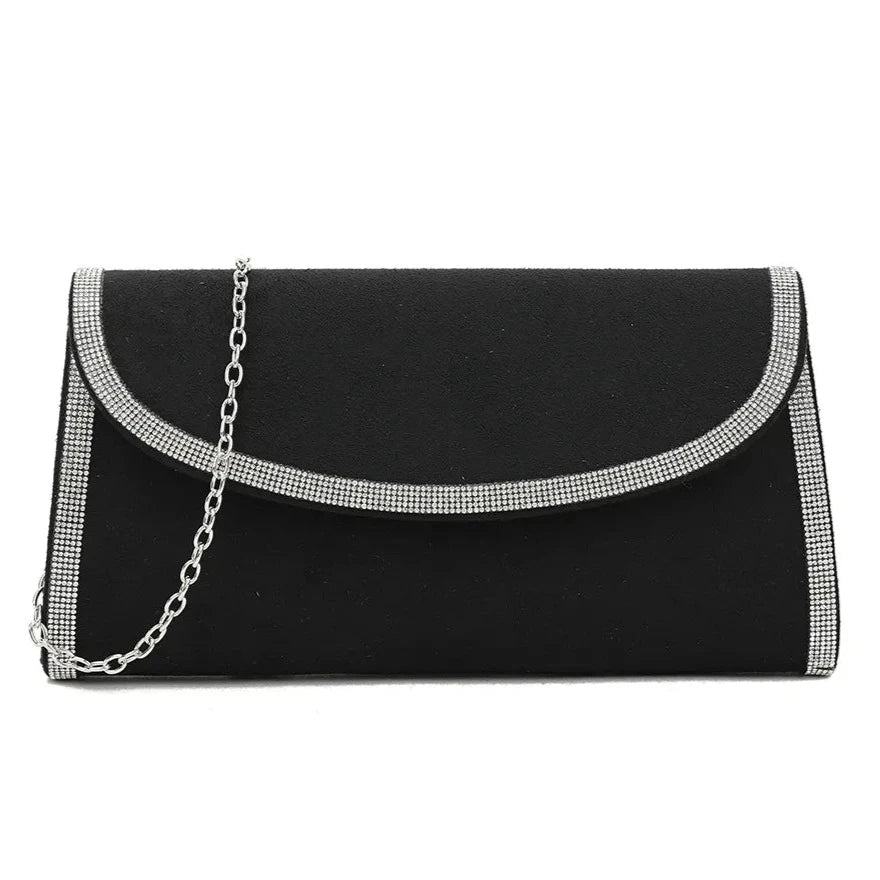 Diamante Trim Suede Envelope Clutch Bag For Women