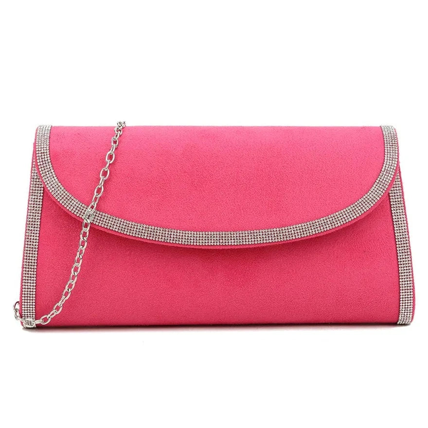 Diamante Trim Suede Envelope Clutch Bag For Women