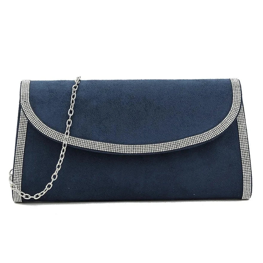 Diamante Trim Suede Envelope Clutch Bag For Women