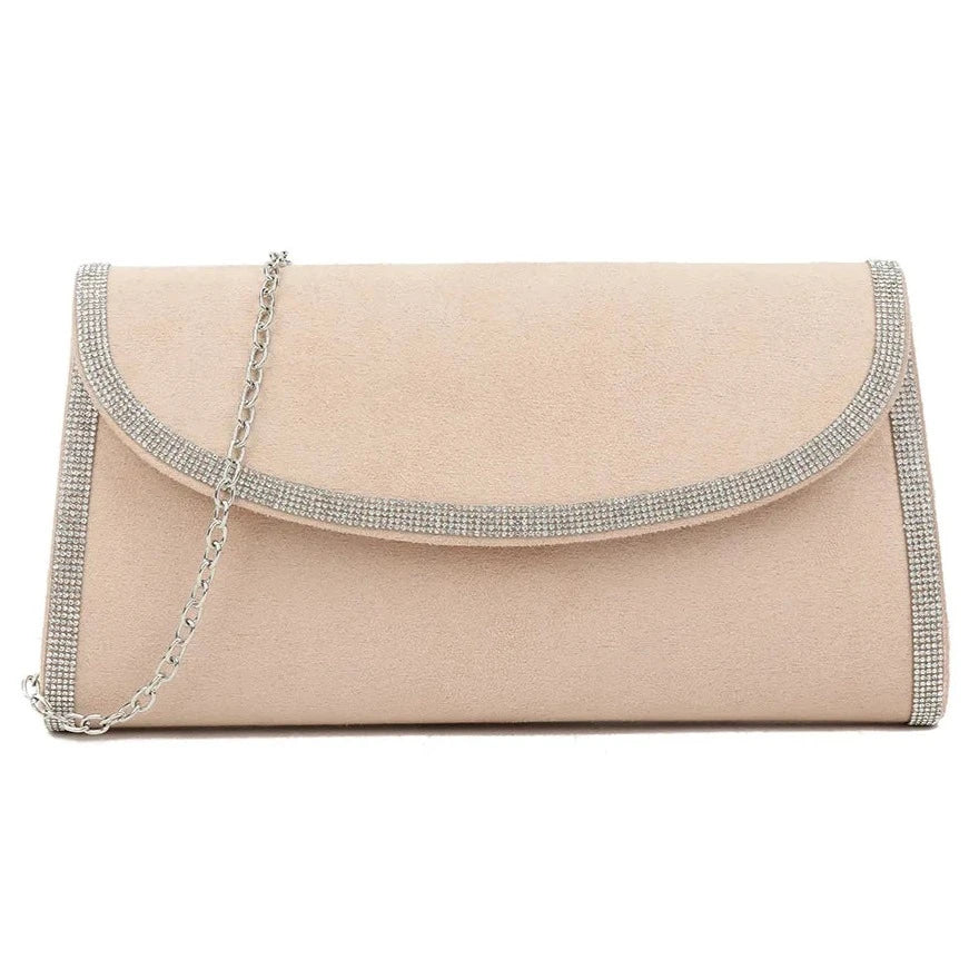 Diamante Trim Suede Envelope Clutch Bag For Women