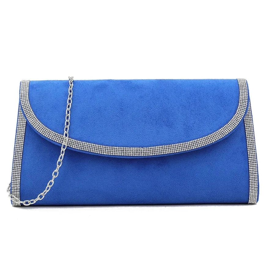 Diamante Trim Suede Envelope Clutch Bag For Women