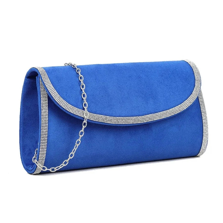 Diamante Trim Suede Envelope Clutch Bag For Women