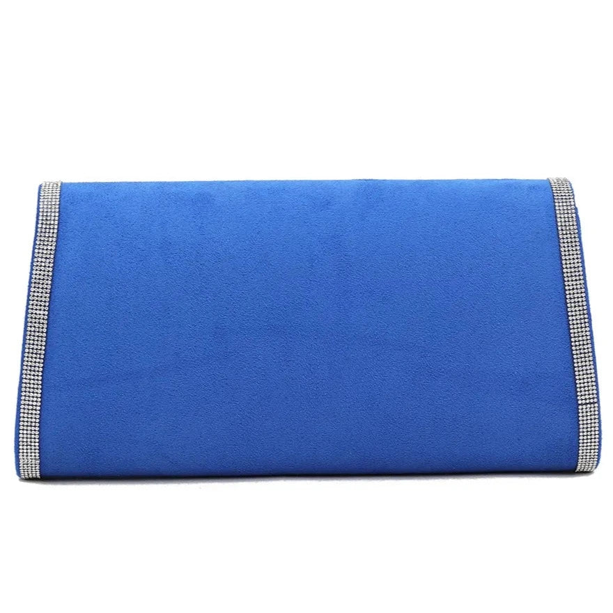 Diamante Trim Suede Envelope Clutch Bag For Women