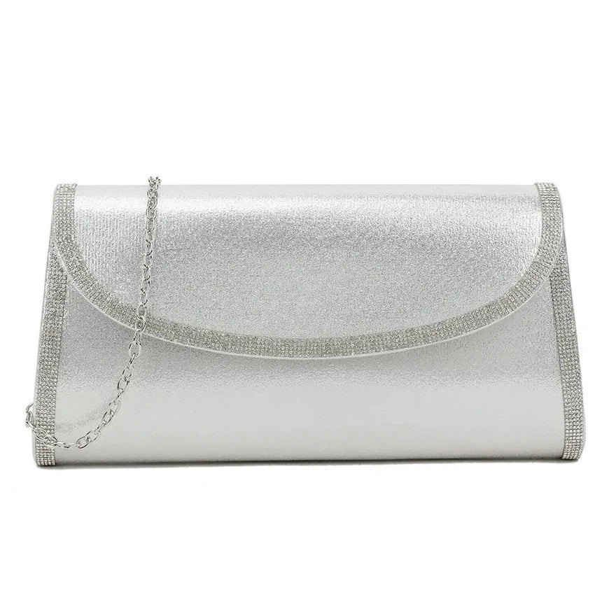 Diamante Trim Suede Envelope Clutch Bag For Women