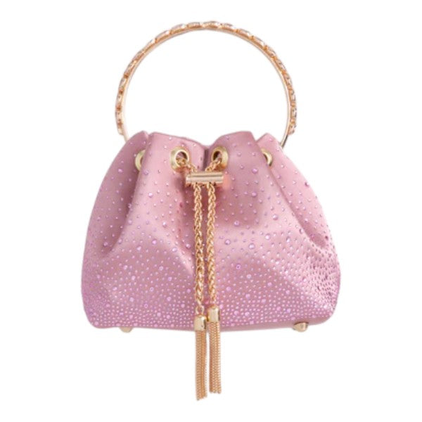 Women's Diamante Bucket Evening Clutch Bag Top Handle Tassel Weddings Party Purse