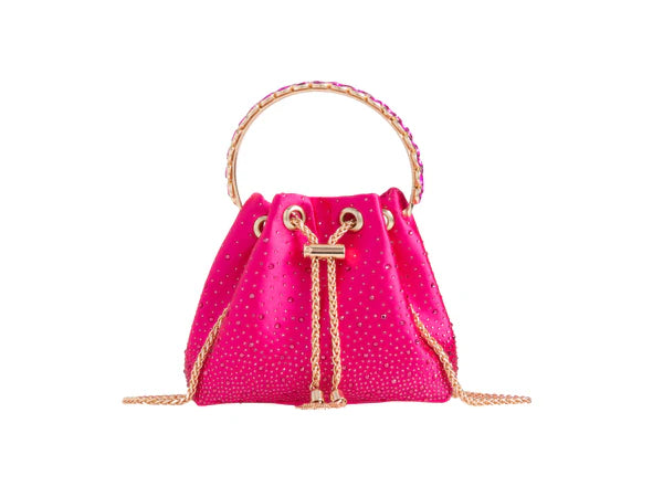 Women's Diamante Bucket Evening Clutch Bag Top Handle Tassel Weddings Party Purse