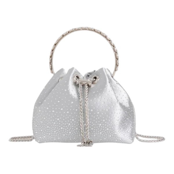 Women's Diamante Bucket Evening Clutch Bag Top Handle Tassel Weddings Party Purse