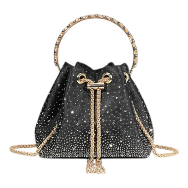 Women's Diamante Bucket Evening Clutch Bag Top Handle Tassel Weddings Party Purse