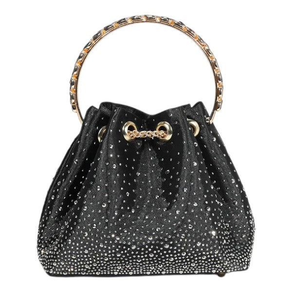 Women's Diamante Bucket Evening Clutch Bag Top Handle Tassel Weddings Party Purse