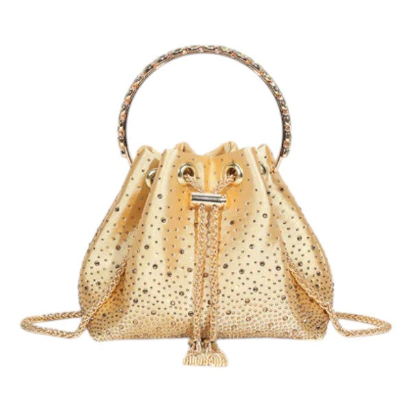 Women's Diamante Bucket Evening Clutch Bag Top Handle Tassel Weddings Party Purse