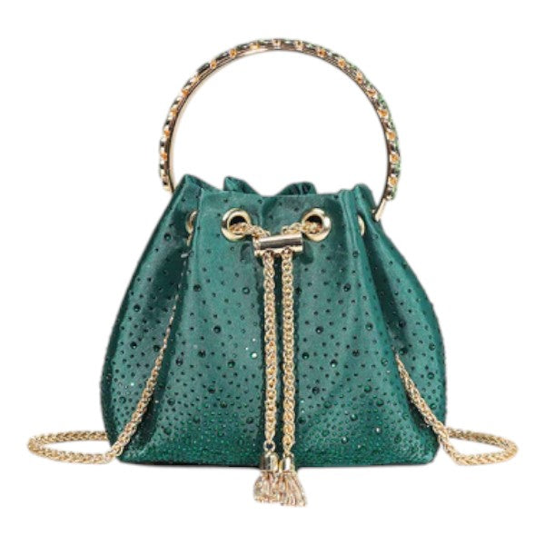 Women's Diamante Bucket Evening Clutch Bag Top Handle Tassel Weddings Party Purse