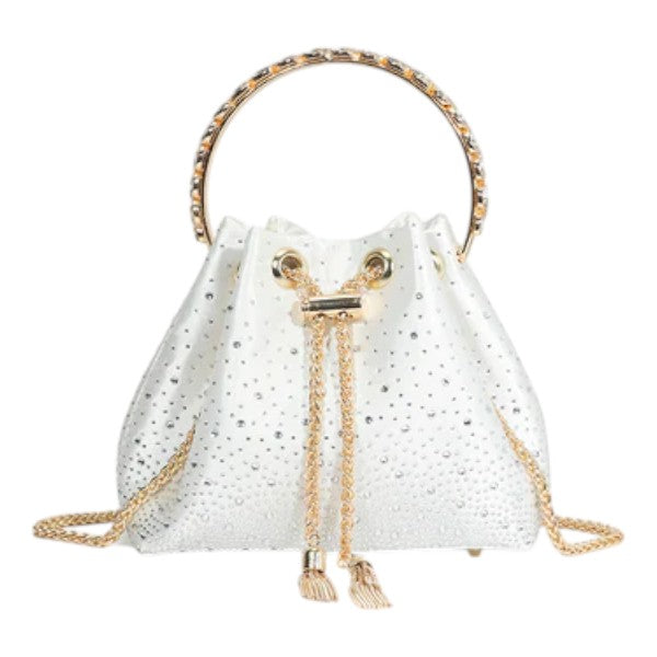 Women's Diamante Bucket Evening Clutch Bag Top Handle Tassel Weddings Party Purse