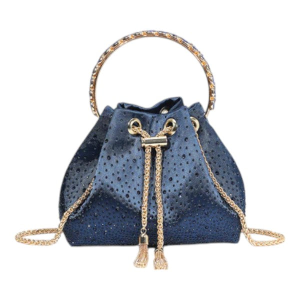 Women's Diamante Bucket Evening Clutch Bag Top Handle Tassel Weddings Party Purse