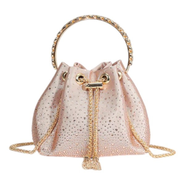 Women's Diamante Bucket Evening Clutch Bag Top Handle Tassel Weddings Party Purse