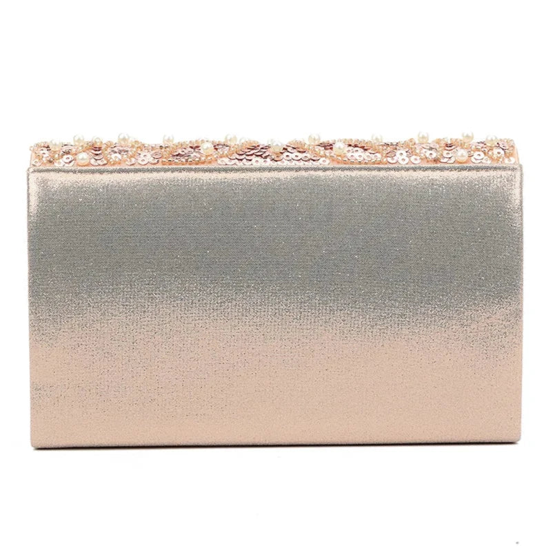 Satin Pearls Diamante Sequins Envelope Clutch Bag Bridal Evening Party Handbag For Women