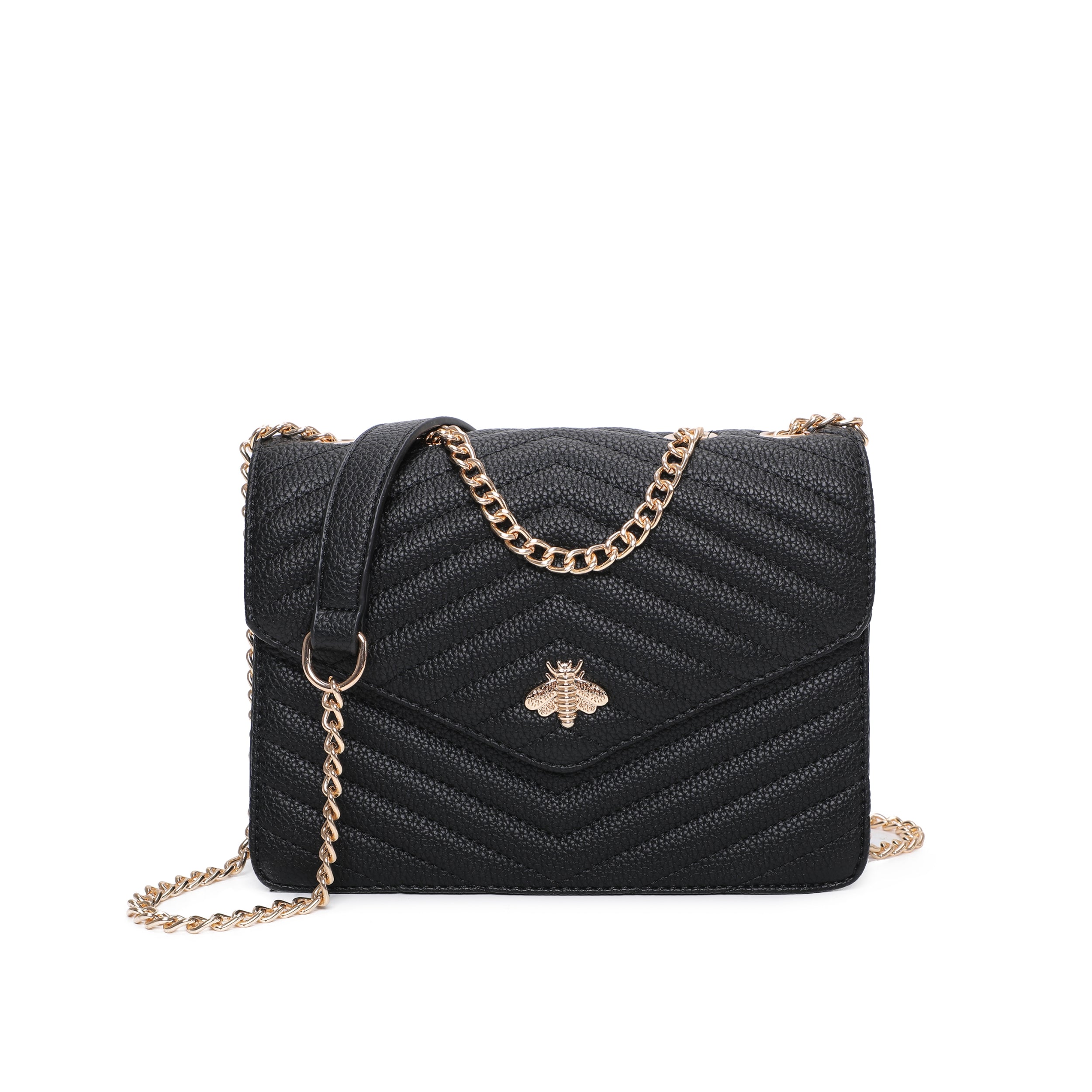 Ladies Quilted Bee bag Designer Shoulder Handbag Women Cross Over Bag Satchel Messenger Bags UK - BLACK