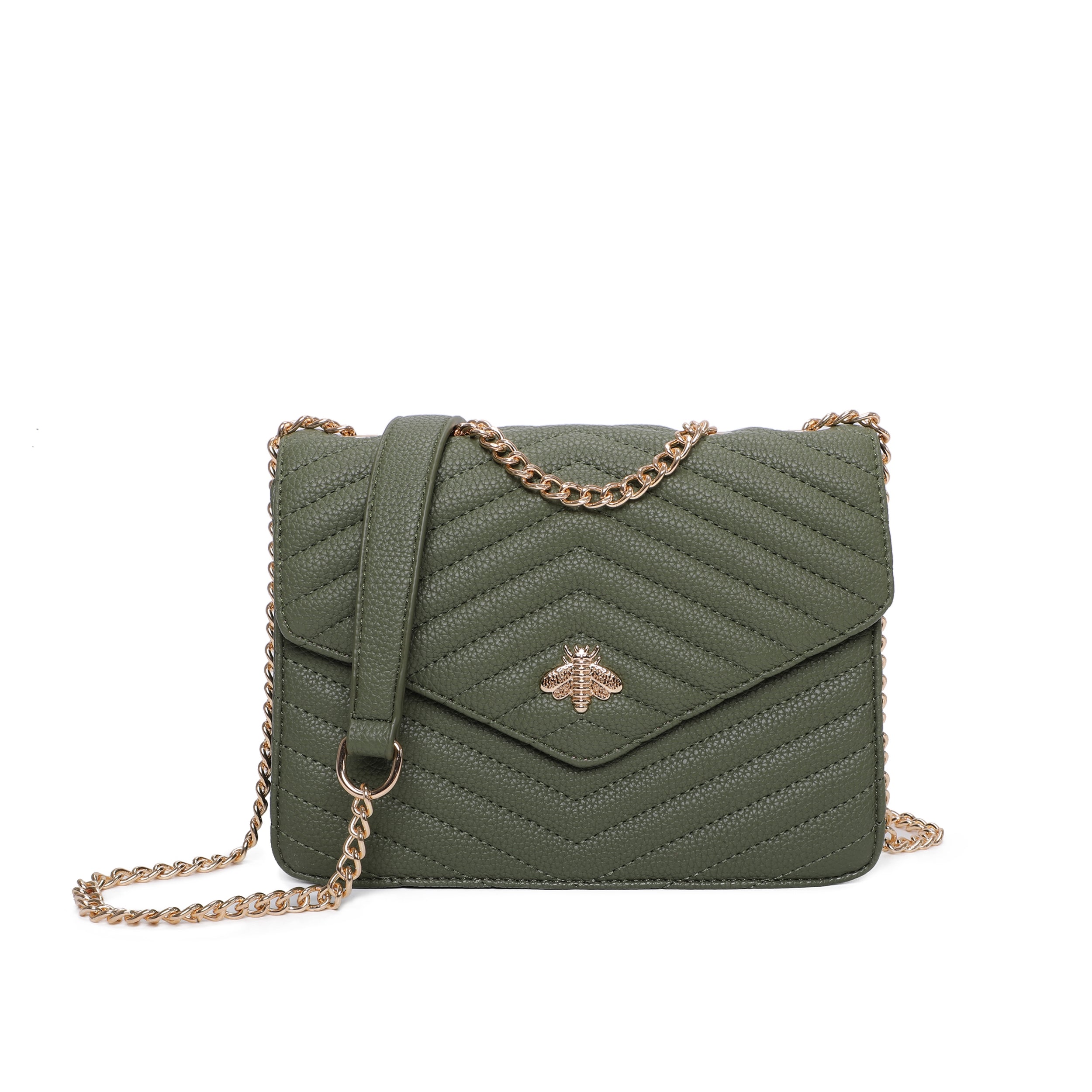 Ladies Quilted Bee bag Designer Shoulder Handbag Women Cross Over Bag Satchel Messenger Bags UK - GREEN
