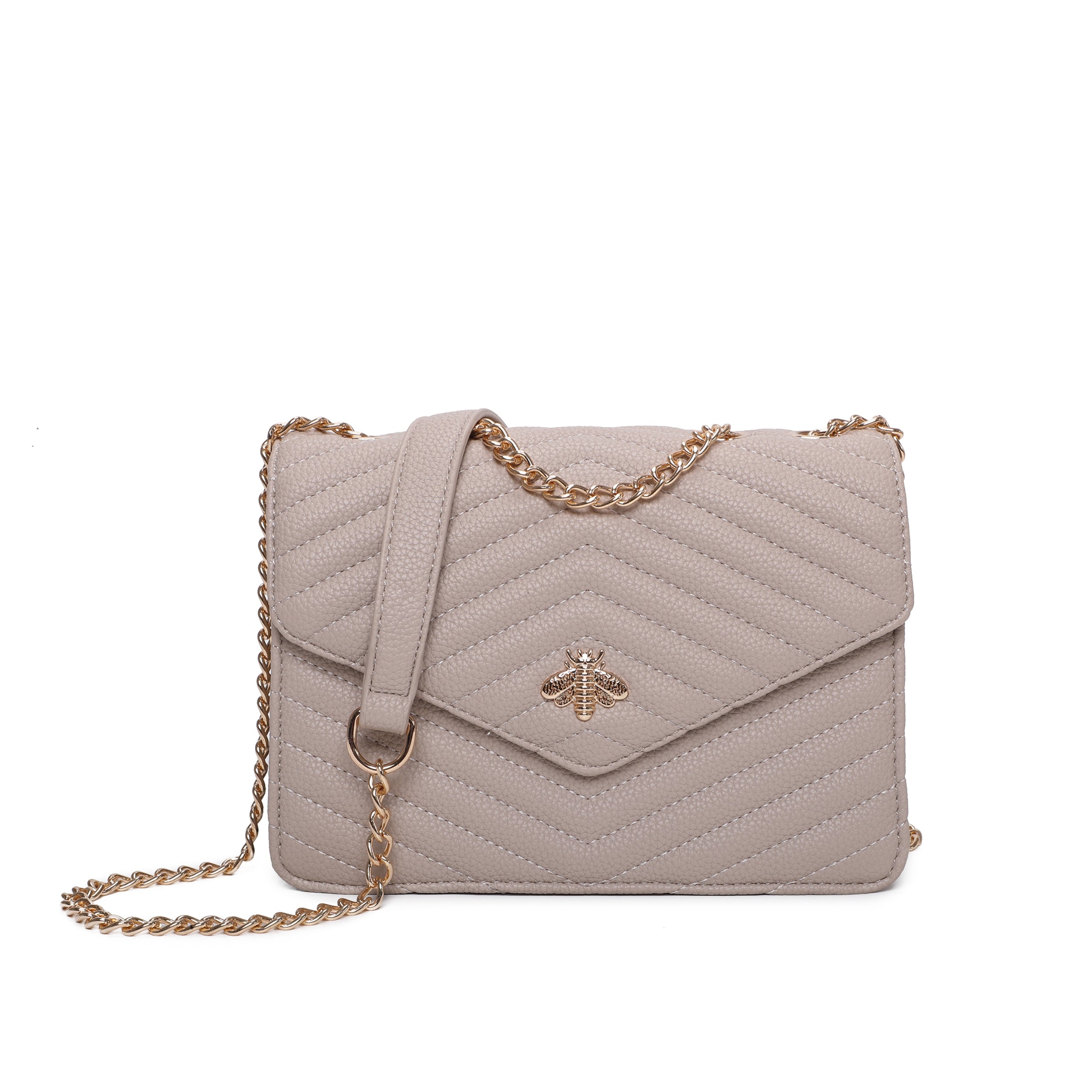 Ladies Quilted Bee bag Designer Shoulder Handbag Women Cross Over Bag Satchel Messenger Bags UK - BEIGE