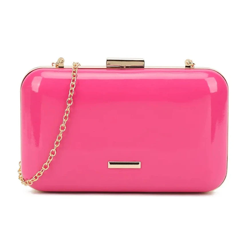 Women Plain Patent Clutch Bag Hard Case Evening Wedding Handbag