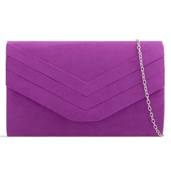 Ladies Faux Suede Envelope Clutch Bag Evening Party Prom Handbag For Women
