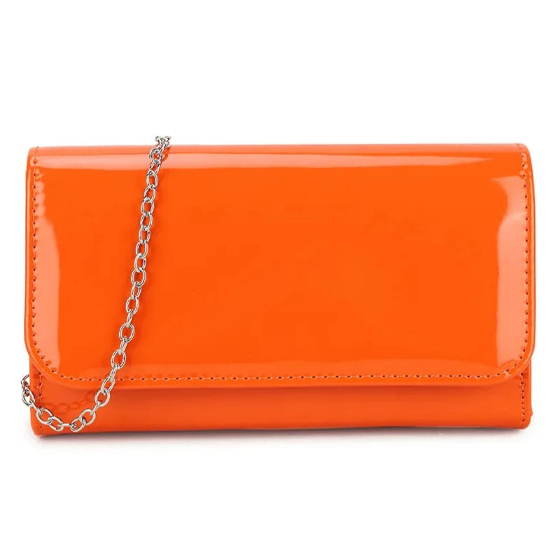 Women Plain Patent Leather Clutch Bag Evening Party Fashion Handbag