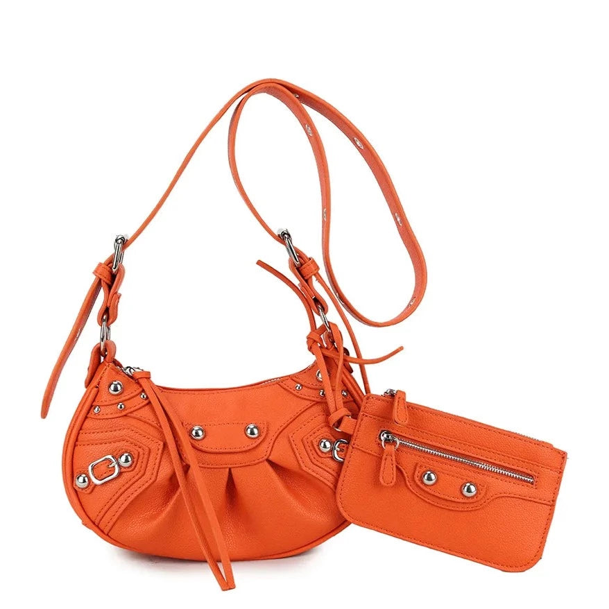 TARA Studded Messenger Crossbody Bag