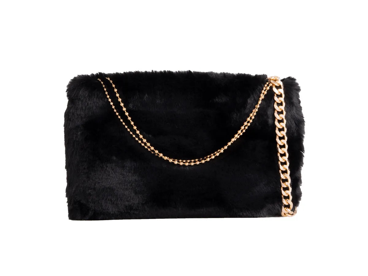 Ladies Soft Fluffy Feather Faux Fur Clutch Bag