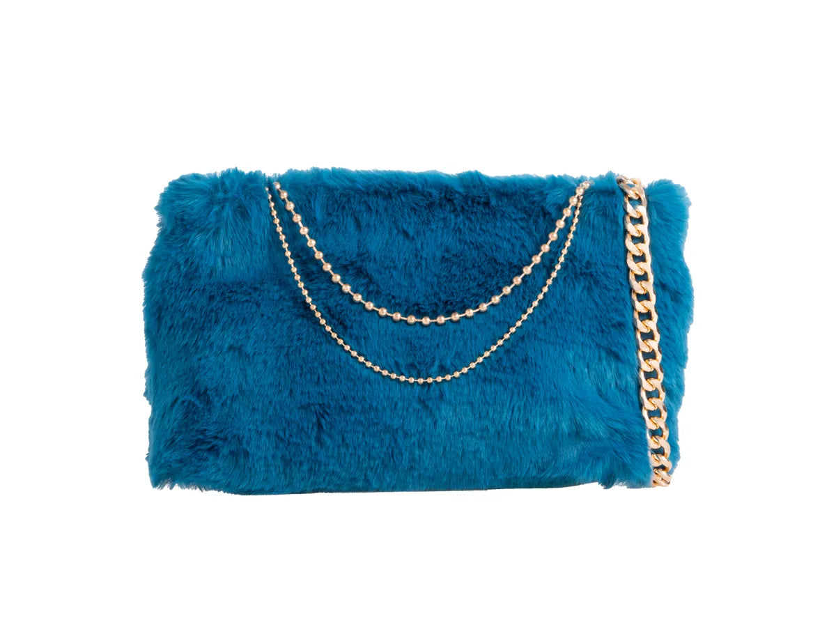 Ladies Soft Fluffy Feather Faux Fur Clutch Bag