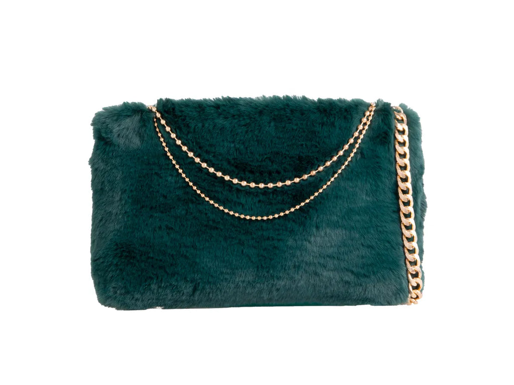 Ladies Soft Fluffy Feather Faux Fur Clutch Bag