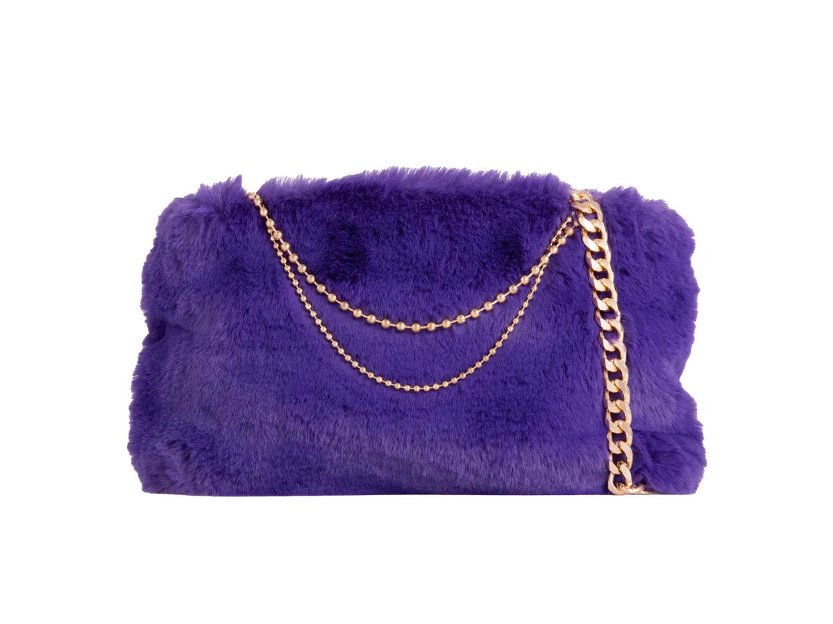 Ladies Soft Fluffy Feather Faux Fur Clutch Bag