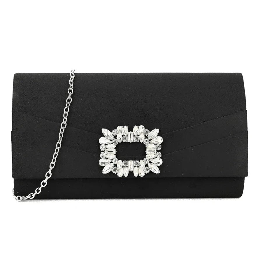 Suede Clutch bag Diamante Flap Evening Party Wedding Handbag For Women