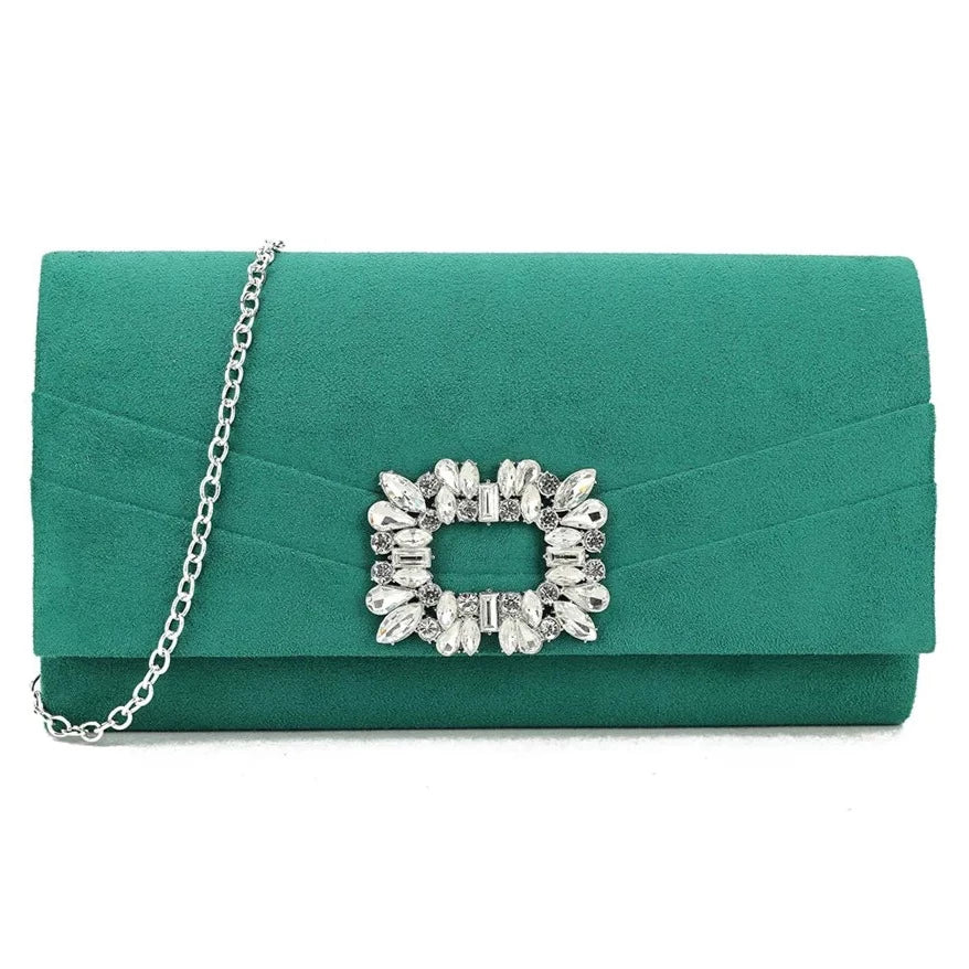 Suede Clutch bag Diamante Flap Evening Party Wedding Handbag For Women