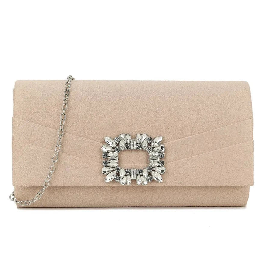 Suede Clutch bag Diamante Flap Evening Party Wedding Handbag For Women