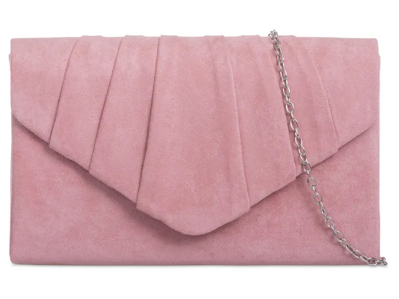 Pleated Plain Suede Velvet Leather Envelope Smart Clutch Bag For Women