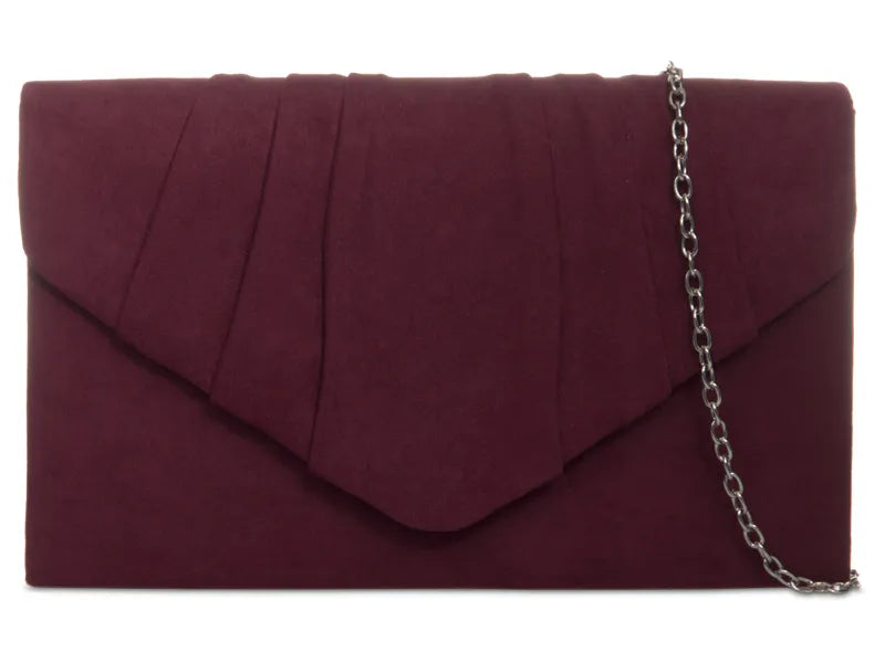 Pleated Plain Suede Velvet Leather Envelope Smart Clutch Bag For Women