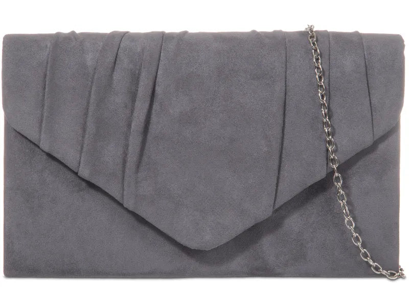 Pleated Plain Suede Velvet Leather Envelope Smart Clutch Bag For Women