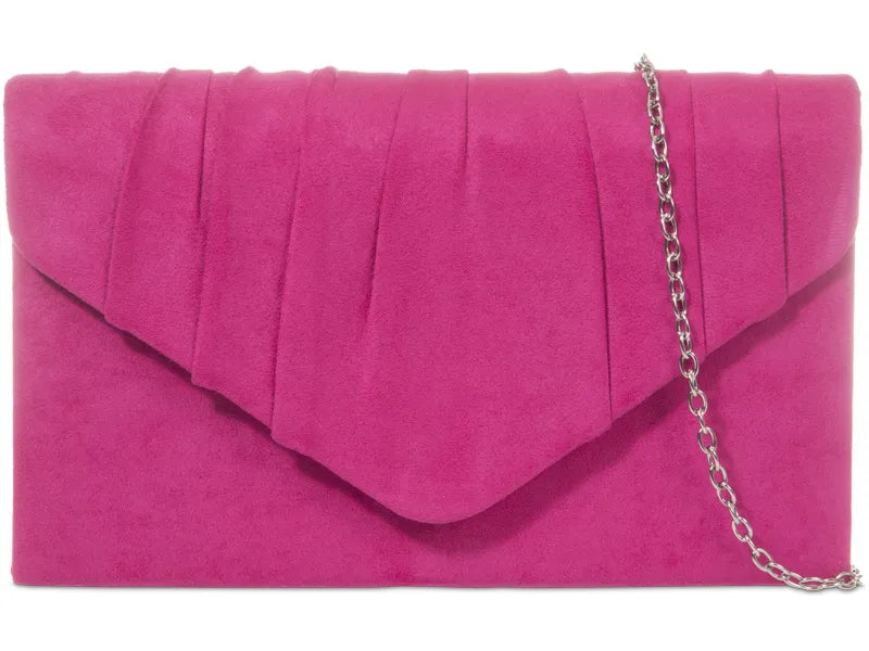 Pleated Plain Suede Velvet Leather Envelope Smart Clutch Bag For Women