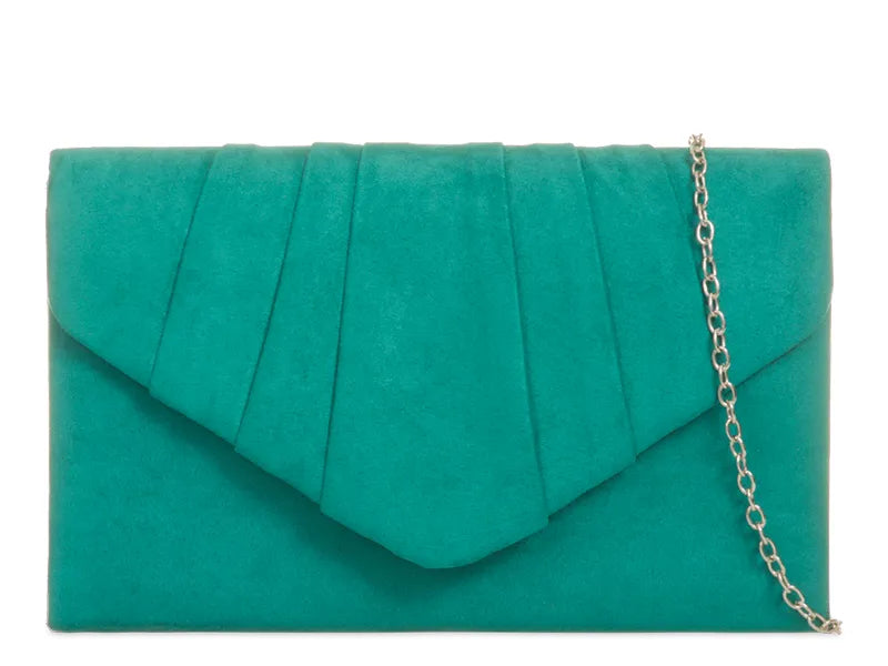 Pleated Plain Suede Velvet Leather Envelope Smart Clutch Bag For Women