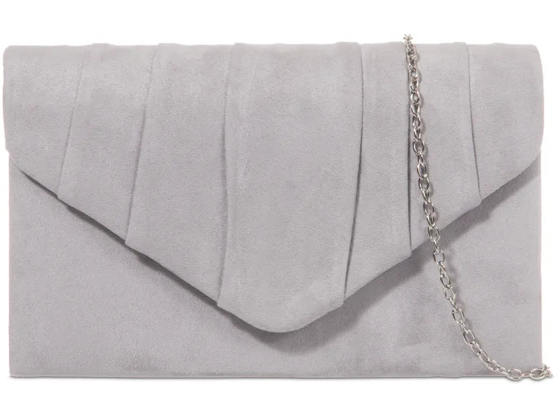 Pleated Plain Suede Velvet Leather Envelope Smart Clutch Bag For Women