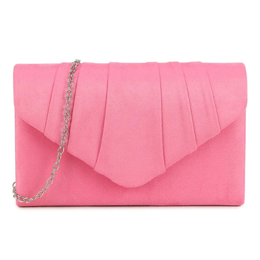 Pleated Plain Suede Velvet Leather Envelope Smart Clutch Bag For Women
