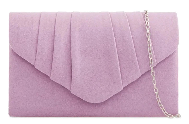 Pleated Plain Suede Velvet Leather Envelope Smart Clutch Bag For Women