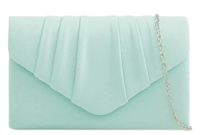 Pleated Plain Suede Velvet Leather Envelope Smart Clutch Bag For Women