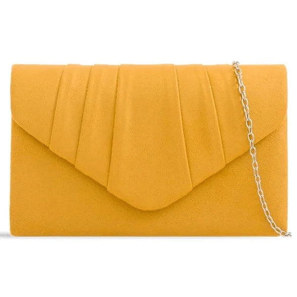 Pleated Plain Suede Velvet Leather Envelope Smart Clutch Bag For Women