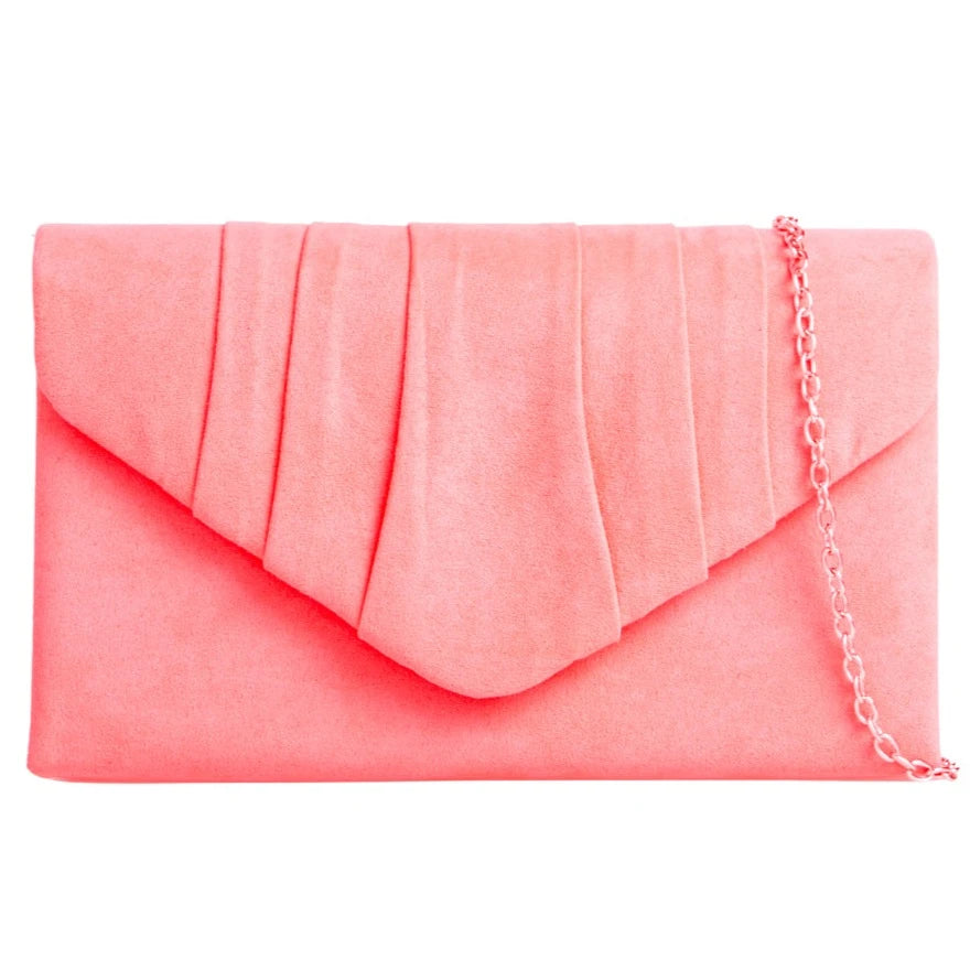 Pleated Plain Suede Velvet Leather Envelope Smart Clutch Bag For Women